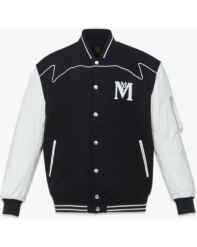 Mcm Monogram Print Colour-block Jacket In Brown,white,light Blue