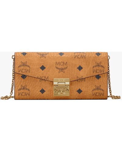 MCM Patricia Visetos Two Fold Wallet With Chain - Brown