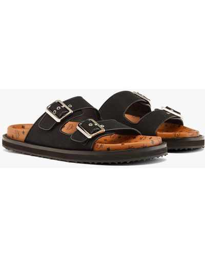 MCM Sandals In Linen Leather Mix - Brown