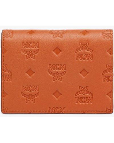 MCM Aren Snap Wallet In Embossed Monogram Leather - Orange