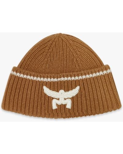 MCM Logo Beanie In Wool And Recycled Cashmere - Brown