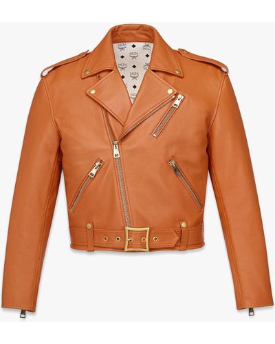 MCM Cropped Rider Jacket In Lamb Leather - Orange