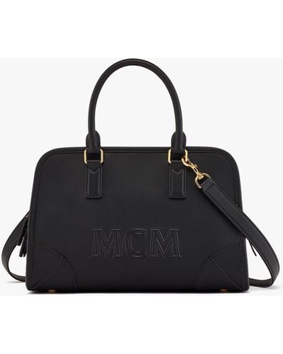 MCM Aren Boston Bag In Spanish Leather - Black