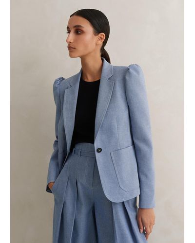 ME+EM Chambray Tailoring Fitted Blazer - Blue