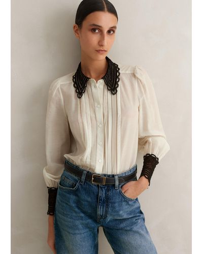 ME+EM Silk Cotton Embroidered Collar Blouse - Natural