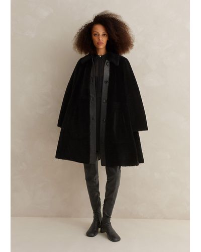 ME+EM Luxe Shearling Leather Mix Swing Coat - Black