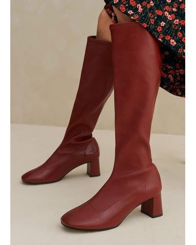 ME+EM Knee High Stretch Leather Boot - Red