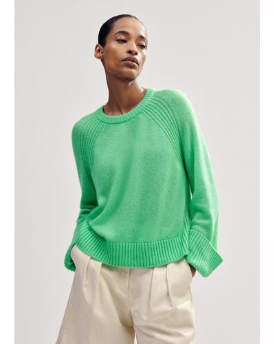 ME+EM Cloud-soft Merino Cashmere Silk Cropped Box Sweater - Green