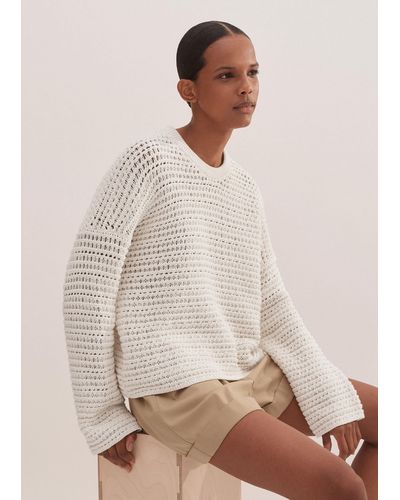 ME+EM Chunky Cotton Open Stitch Box Sweater - White