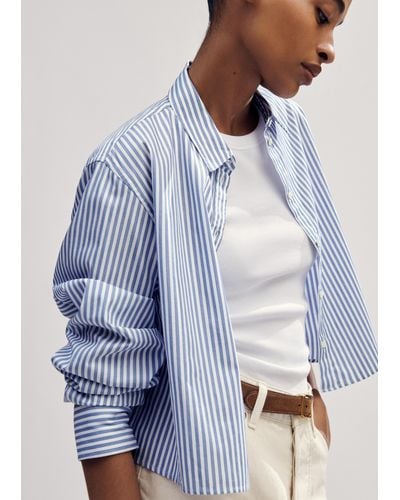 ME+EM Cotton Striped Crop Shirt - Blue
