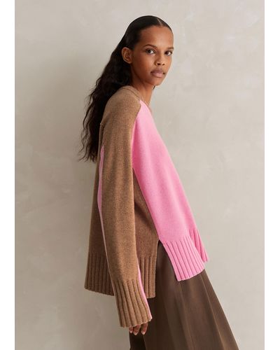 ME+EM Merino Cashmere Color Block Sweater + Snood - Pink