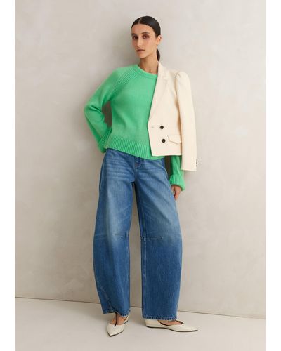 ME+EM Cloud-soft Merino Cashmere Silk Cropped Box Jumper - Green