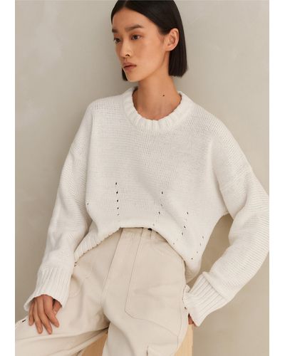 ME+EM Chunky Cotton Curved Hem Sweater - Natural
