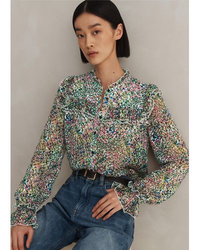 ME+EM Silk-blend Devoré Confetti Print Blouse - Multicolour