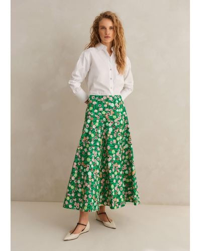 ME+EM Cotton Poplin Lantana Print Maxi Skirt - Green