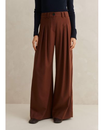 ME+EM Flannel High-waisted Wide-leg Trouser - Brown