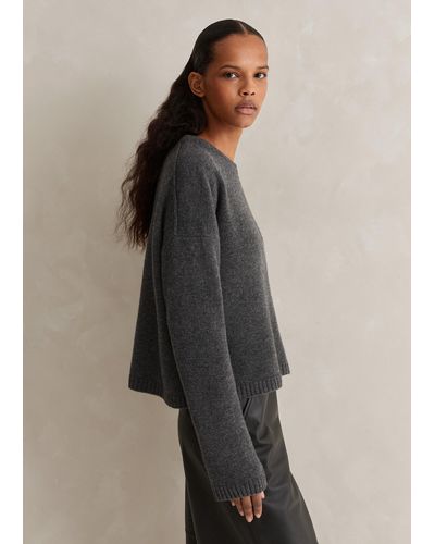 ME+EM Merino Cashmere Relaxed Crop Sweater + Snood - Gray