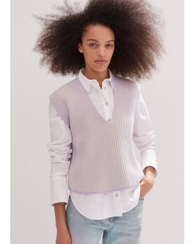 ME+EM Soft-touch Rib Cotton Knit Sweater Vest - Purple