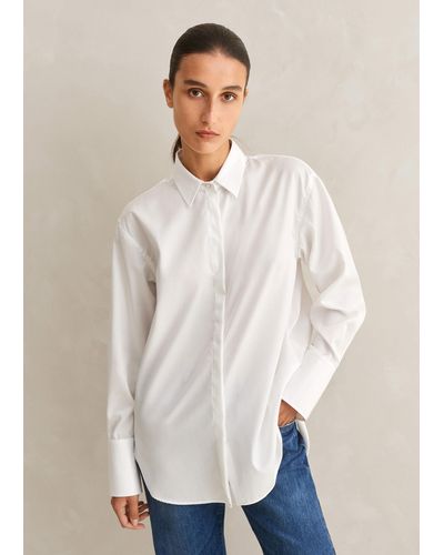 ME+EM Crease Less Cotton Relaxed Boyfriend Shirt - White