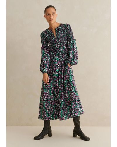 ME+EM Trailing Flower Print Shirred Midi Dress + Belt - Multicolor
