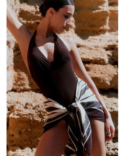 ME+EM The Forever Adjustable Halterneck Swimsuit - Brown