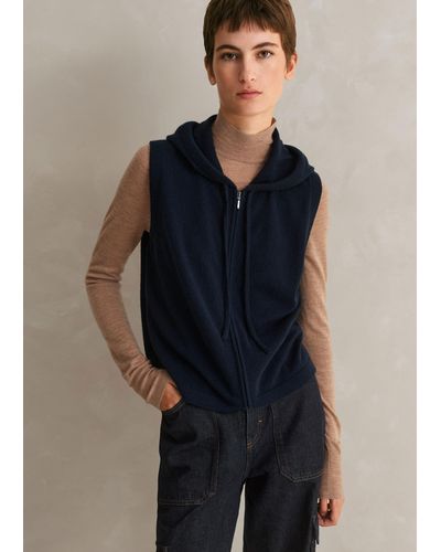 ME+EM Cashmere Sleeveless Relaxed Zip Hoody - Blue