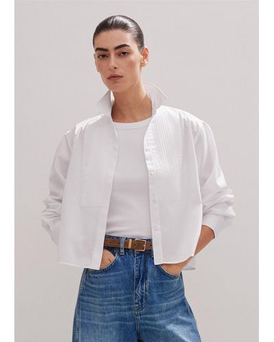 ME+EM Cotton Bib Detail Crop Shirt - Gray