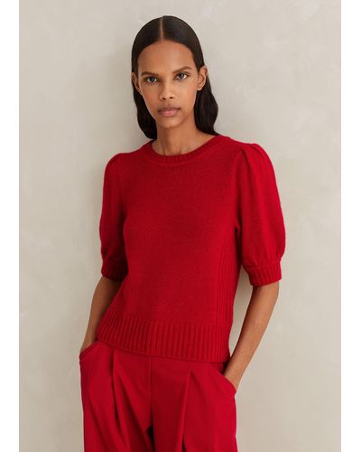 ME+EM Lofty Wool Cashmere Silk Pouf Sleeve Tee - Red