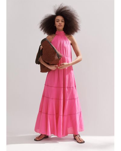 ME+EM Cotton Voile Halterneck Full-length Dress - Pink