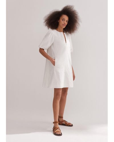 ME+EM Cotton Jacquard Short Shift Dress - White