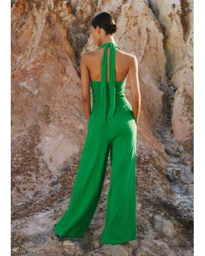 ME+EM Cheesecloth Shirred Wide-leg Jumpsuit - Green