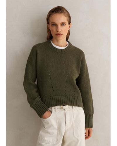 ME+EM Chunky Cotton Curved Hem Sweater - Green