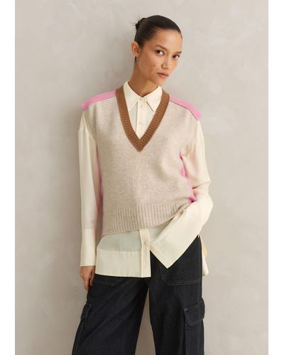 ME+EM Merino Cashmere Color Block Sweater Vest - Natural