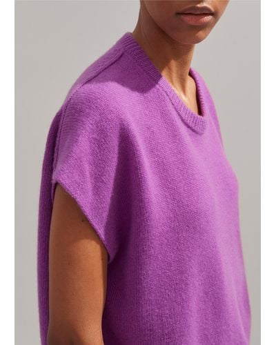 ME+EM Lofty Cashmere Relaxed Curved Hem Sweater Vest - Purple