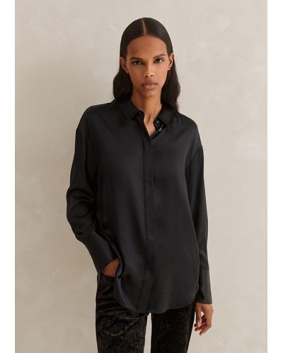 ME+EM Silk Satin Oversized Shirt - Black