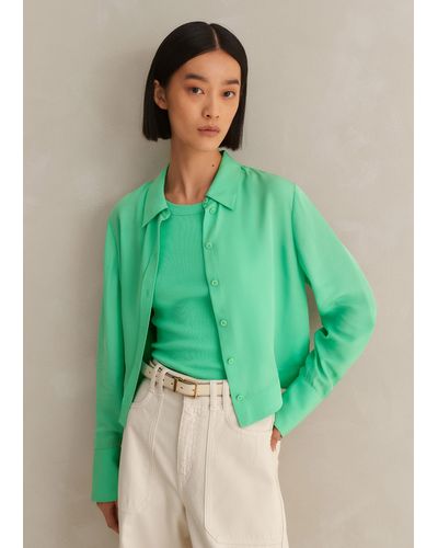 ME+EM Silk Cropped Shirt - Green