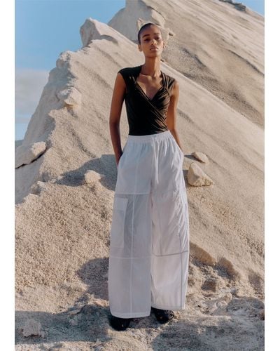 ME+EM Cotton Voile Panelled Sheer Pant - White