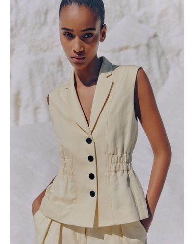 ME+EM Linen-blend Shirred Tailored Vest - Multicolour