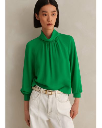 ME+EM Silk High Neck Raglan Sleeve Top - Green