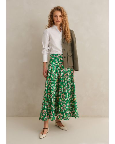 ME+EM Cotton Poplin Lantana Print Maxi Skirt - Green