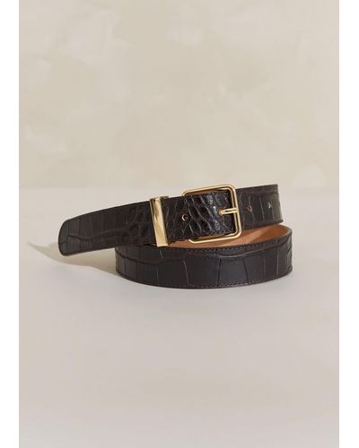 ME+EM Croc-embossed Leather Belt - Black
