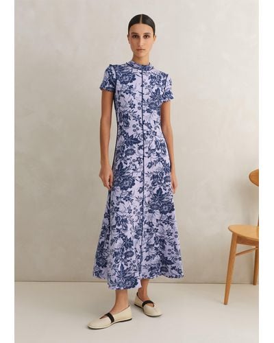 ME+EM Mystic Floral Print Cap Sleeve Maxi Dress - Blue