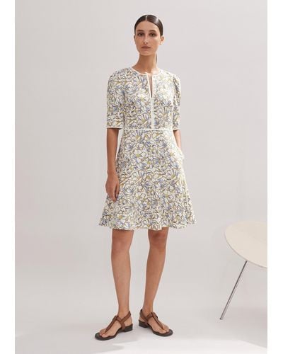 ME+EM Cotton Jacquard Floral Print Fit And Flare Dress - Natural