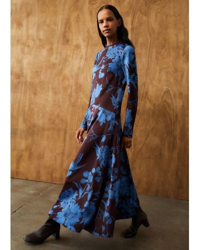 ME+EM Scribbled Floral Print Maxi Dress - Blue