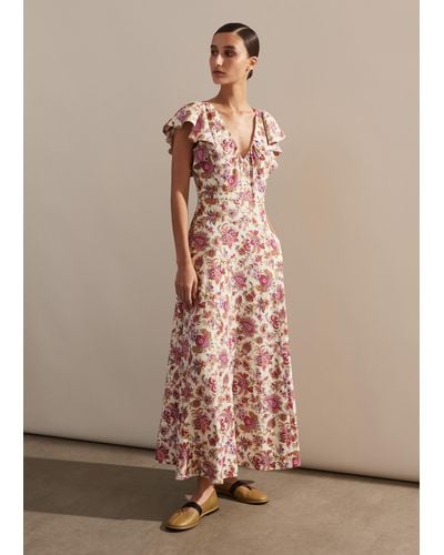 ME+EM Creaseless Linen Paisley Print Maxi Dress - Natural