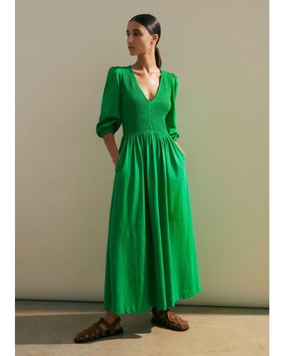ME+EM Slub Cotton V-neck Maxi Dress - Green