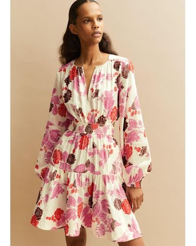 ME+EM Cheesecloth Bali Print Fit And Flare Dress - Pink