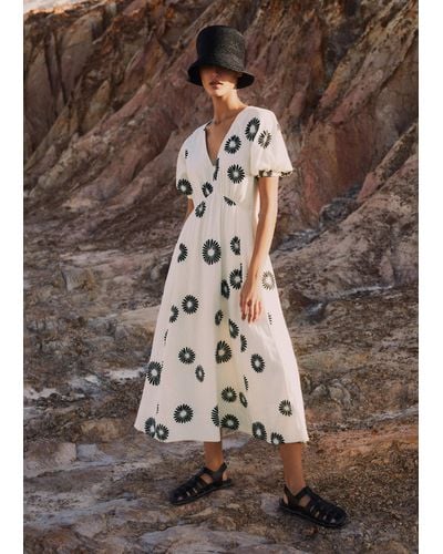ME+EM Cheesecloth Modern Daisy Print Midi Dress - Brown