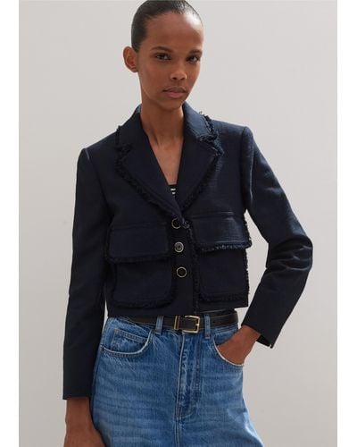 ME+EM Textured Cotton-blend Crop Jacket - Blue