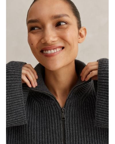 ME+EM Merino Cashmere Crop Half Zip Sweater - Black